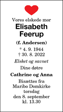 Dødsannoncen for Elisabeth
Feerup  - Nykøbing Sj