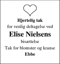 Taksigelsen for Elise Nielsens - Odense N