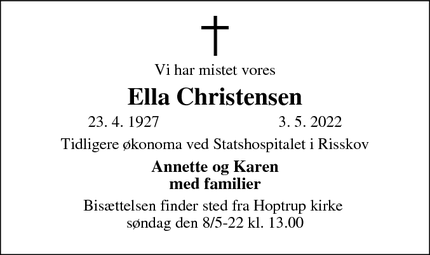 Dødsannoncen for Ella Christensen - Risskov 