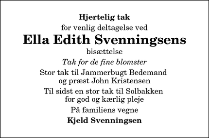 Taksigelsen for Ella Edith Svenningsens - Brovst