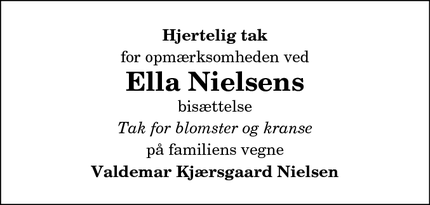 Taksigelsen for Ella Nielsens - Hirtshals