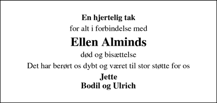 Taksigelsen for Ellen Alminds - Ungstrup, 8620 Kjellerup