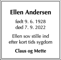 Dødsannoncen for Ellen Andersen - Søborg
