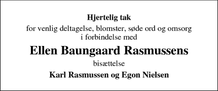 Taksigelsen for Ellen Baungaard Rasmussens - Give