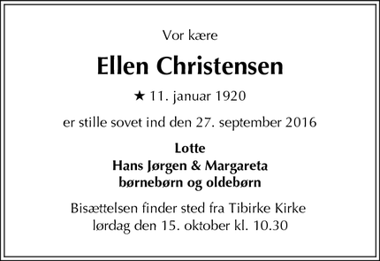 Dødsannoncen for Ellen Christensen - Frederiksberg