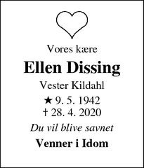 Dødsannoncen for Ellen Dissing - Holstebro