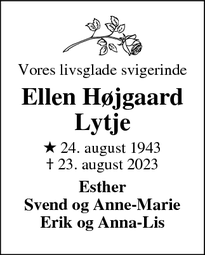 Dødsannoncen for Ellen Højgaard
Lytje - Hvide Sande