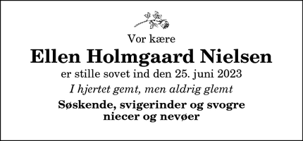 Dødsannoncen for Ellen Holmgaard Nielsen - Thisted