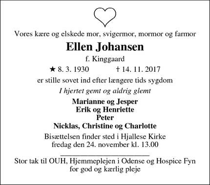 Dødsannoncen for Ellen Johansen - Odense