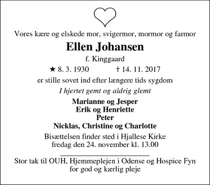 Dødsannoncen for Ellen Johansen - Odense