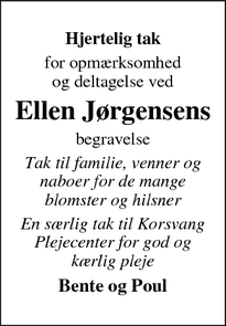 Taksigelsen for Ellen Jørgensens - Assens