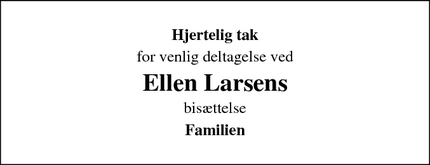 Dødsannoncen for Ellen Larsens - Fredericia