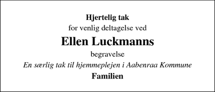 Taksigelsen for Ellen Luckmanns - Aabenraa
