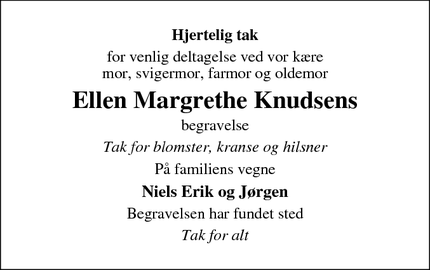 Taksigelsen for Ellen Margrethe Knudsens - Ørsted