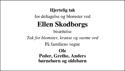 Taksigelsen for Ellen Skodborgs - Bremdal, Struer