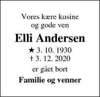Dødsannoncen for Elli Andersen - København