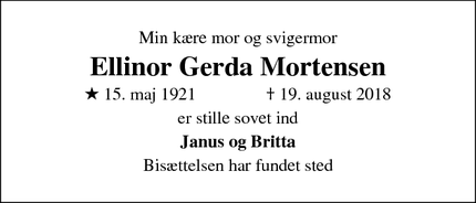 Dødsannoncen for Ellinor Gerda Mortensen - Odense