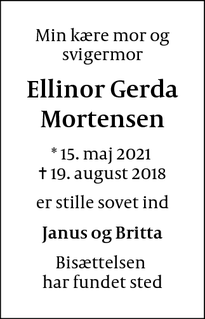Dødsannoncen for Ellinor Gerda Mortensen - Odense
