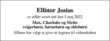Dødsannoncen for Ellinor Josias - Frederiksberg