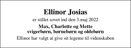 Dødsannoncen for Ellinor Josias - Frederiksberg
