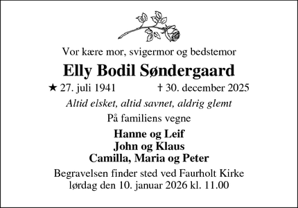 Dødsannoncen for Elly Bodil S&oslash;ndergaard - Ikast