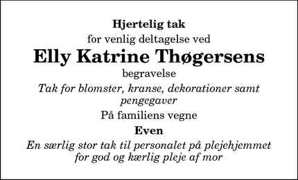Taksigelsen for Elly Katrine Thøgersens - Byrum