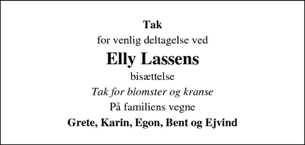 Taksigelsen for Elly Lassens - Arden