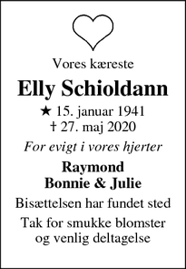 Dødsannoncen for Elly Schioldann - Fensmark