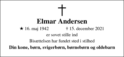 Dødsannoncen for Elmar Andersen - Kolding
