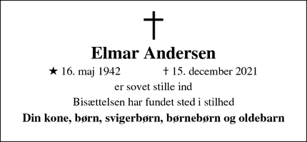Dødsannoncen for Elmar Andersen - Kolding