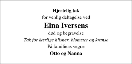 Dødsannoncen for Elna Iversens - Eriknauer