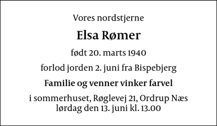 Dødsannoncen for Elsa Rømer - Frederiksberg