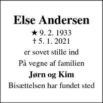 Dødsannoncen for Else Andersen - Gladsaxe