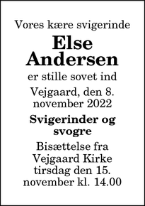 Dødsannoncen for Else Andersen - Aalborg