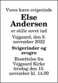 Dødsannoncen for Else Andersen - Aalborg