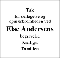 Taksigelsen for Else Andersens - Kloster