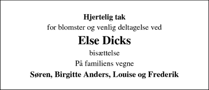 Taksigelsen for Else Dick - Grauballe