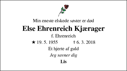 Dødsannoncen for Else Ehrenreich Kjærager - Skanderborg