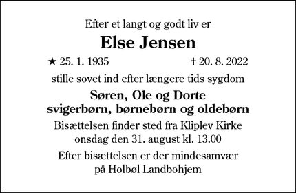 Dødsannoncen for Else Jensen - Odense SV