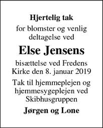 Taksigelsen for Else Jensens - Otterup