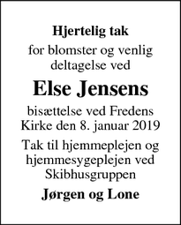 Taksigelsen for Else Jensens - Otterup