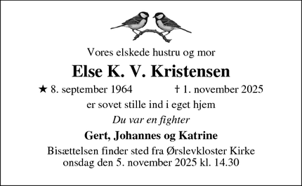 Dødsannoncen for Else K. V. Kristensen - Højslev