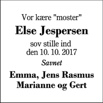 Dødsannoncen for Else Jespersen - Herning