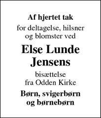 Taksigelsen for Else Lunde
Jensens - Havnebyen, 4583 Sjællands Odde