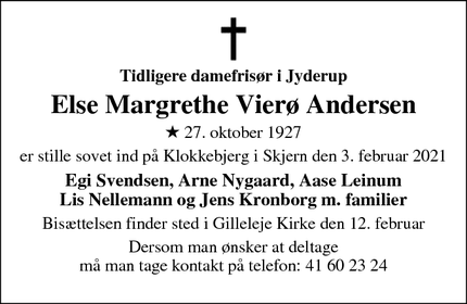 Dødsannoncen for Else Margrethe Vierø Andersen - Jyderup