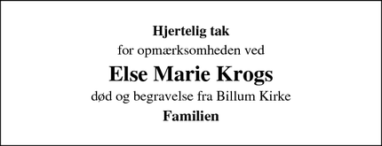 Taksigelsen for Else Marie Krogs - Billum