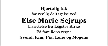 Taksigelsen for Else Marie Sejrups - Farsø