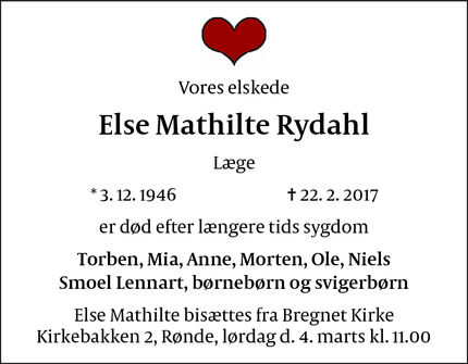 Dødsannoncen for Else Mathilte Rydahl - Aarhus