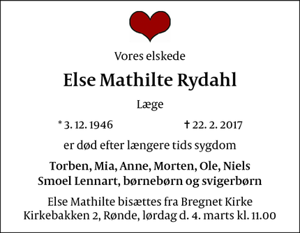 Dødsannoncen for Else Mathilte Rydahl - Aarhus