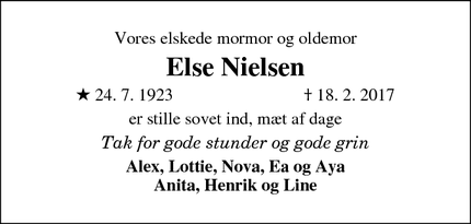 Dødsannoncen for Else Nielsen - 6940 Lem